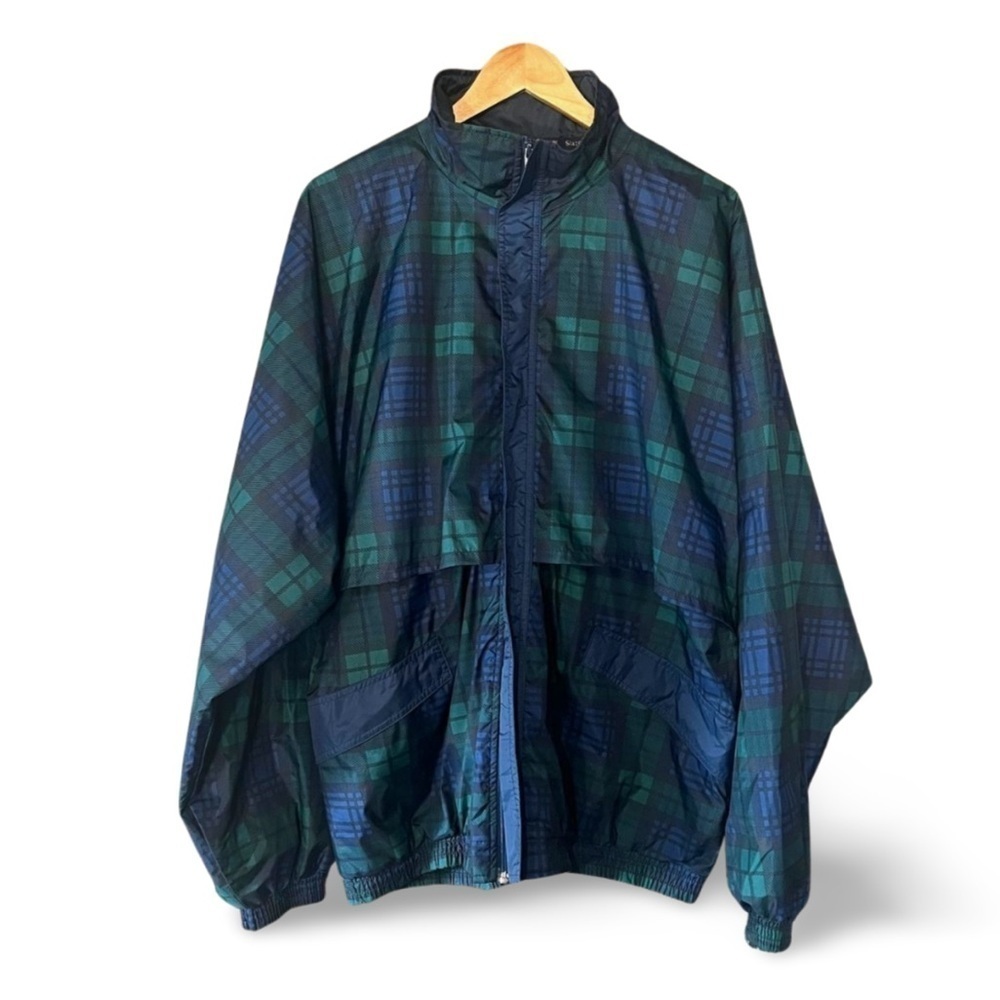 Vintage 90s Slazenger Heritage Blue and Green Plaid Tartan Black Watch Jacket